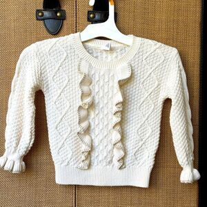 Baby Gap Winter White Ruffle Front Sweater with gold Trim Sz 3 yrs